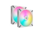 Corsair AF Elite Series; AF140 RGB Elite White; 140mm Fluid Dynamic RGB Fan with AirGuide; Dual Pack with Lighting Node Core
