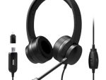 Port Connect USB Headset 1.8m Cable with Mic and Padded/Soft Cushions Black