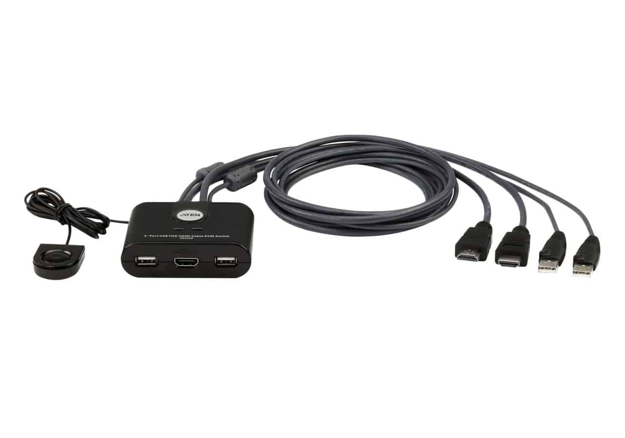 Aten 2-Port USB 4K HDMI Cable KVM Switch with Remote Port Selector