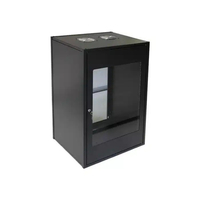 RCT 20U CP Black Wall Mount Cabinet 2x Uprights 2x Glands + Screws; 450mm Glass Door