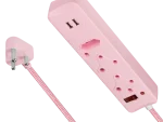 Switched 3 Way Surge Medium Multiplug with Dual USB Ports 0.5M  Pink