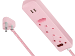 Switched 3 Way Surge Medium Multiplug with Dual USB Ports 3M  Pink