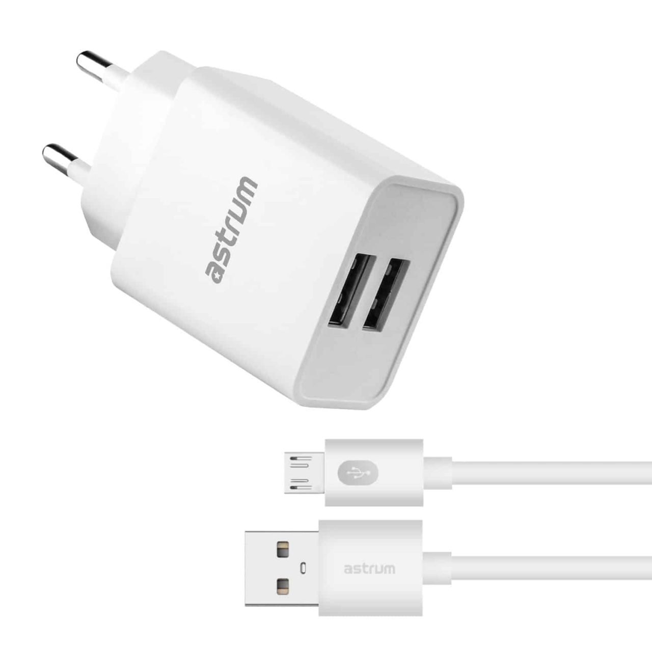 Astrum PRO U20 Dual USB 10W Charger + Micro USB Cable U24 White