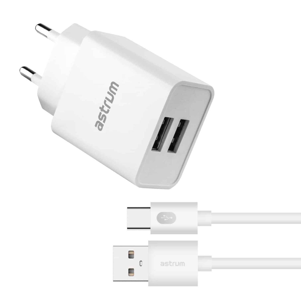 Astrum PRO U20 Dual USB 10W Charger + Type-C USB Cable U24 White