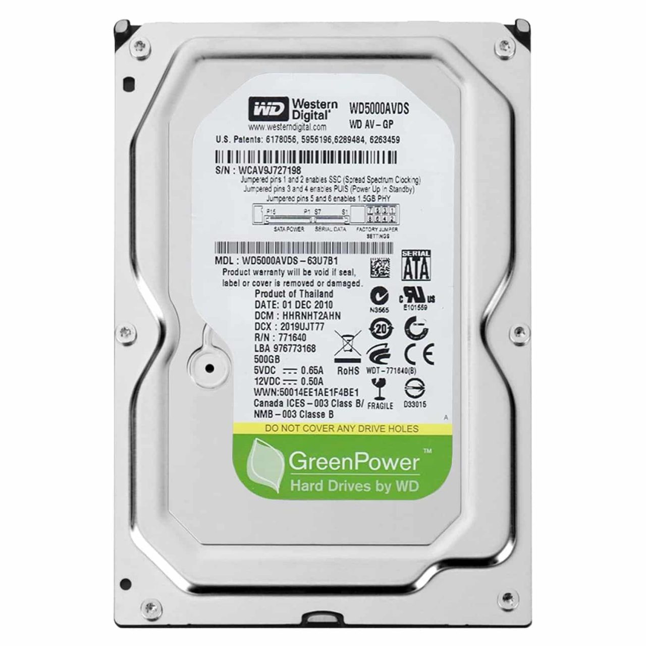 500GB Western Digital 3.5" SATA 7200rpm 32MB AV-GP INTELLIPWR A/V HD