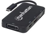 Manhattan USB-C 4-in-1 Audio/Video Converter - USB 3.1 Type-C Male to HDMI/DP/VGA/DVI Female, Black, Retail Box, Limited Lifetime Warranty