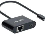 Manhattan SuperSpeed USB Type C to Gigabit Network Adapter with Power Delivery Port Colour Black, Retail Box, 1 Year Limited Warranty
