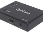 Manhattan 4K Compact 3-Port HDMI Switch - 4K@60Hz, AC Powered, Remote Control, Black, Retail Box, Limited Lifetime Warranty
