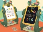 Brainware Dino Designed Multi Functional Education Board Dry Erase Marker With Eraser On Top, I x Box of Chalk and Mini Duster, Size 27 x 32cm, Recommended Age 3 And Older , Retail Packaging, No Warranty