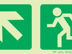 Photoluminescent 190MM Safety Sign -E12 - Diagonal Arrow Up and Left + Running