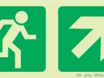 Photoluminescent 190MM Safety Sign -E11 - Running Man + Diagonal Arrow Up and Right