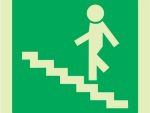Photoluminescent 190mm Safety Sign - E9 Running man on Stairs Going up and Left