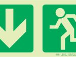 Photoluminescent 190MM Safety Sign -E3 -Arrow Down + Running Man