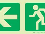 Photoluminescent 190MM Safety Sign -E2 - Arrow Left + Running Man