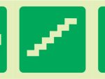Photoluminescent 190MM Safety Sign -E17 - Arrow Left + Stairs Going Down + Running Man