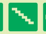 Photoluminescent 190MM Safety Sign -E16 - Running Man + Stairs Going Down + Arrow