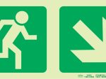 Photoluminescent 190MM Safety Sign -E13 - Running Man + Stairs Going Down + Arrow