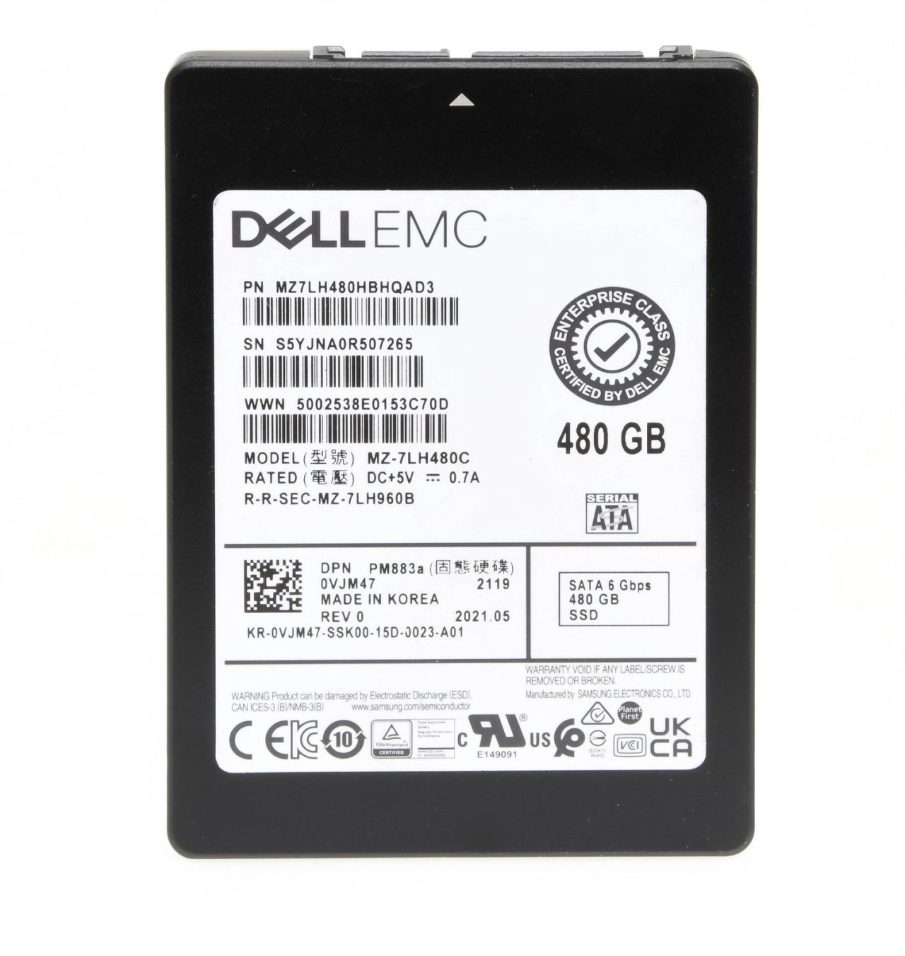 480GB DELL EMC (0VJM47) PM883 Enterprise Series, SATA-6Gbs, SATA III,