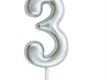 Casey 10cm Silver Numerical Birthday Candle Nr.3 Retail