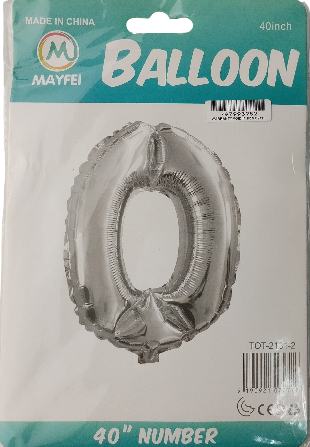 Casey 102cm Silver Balloon Number 0