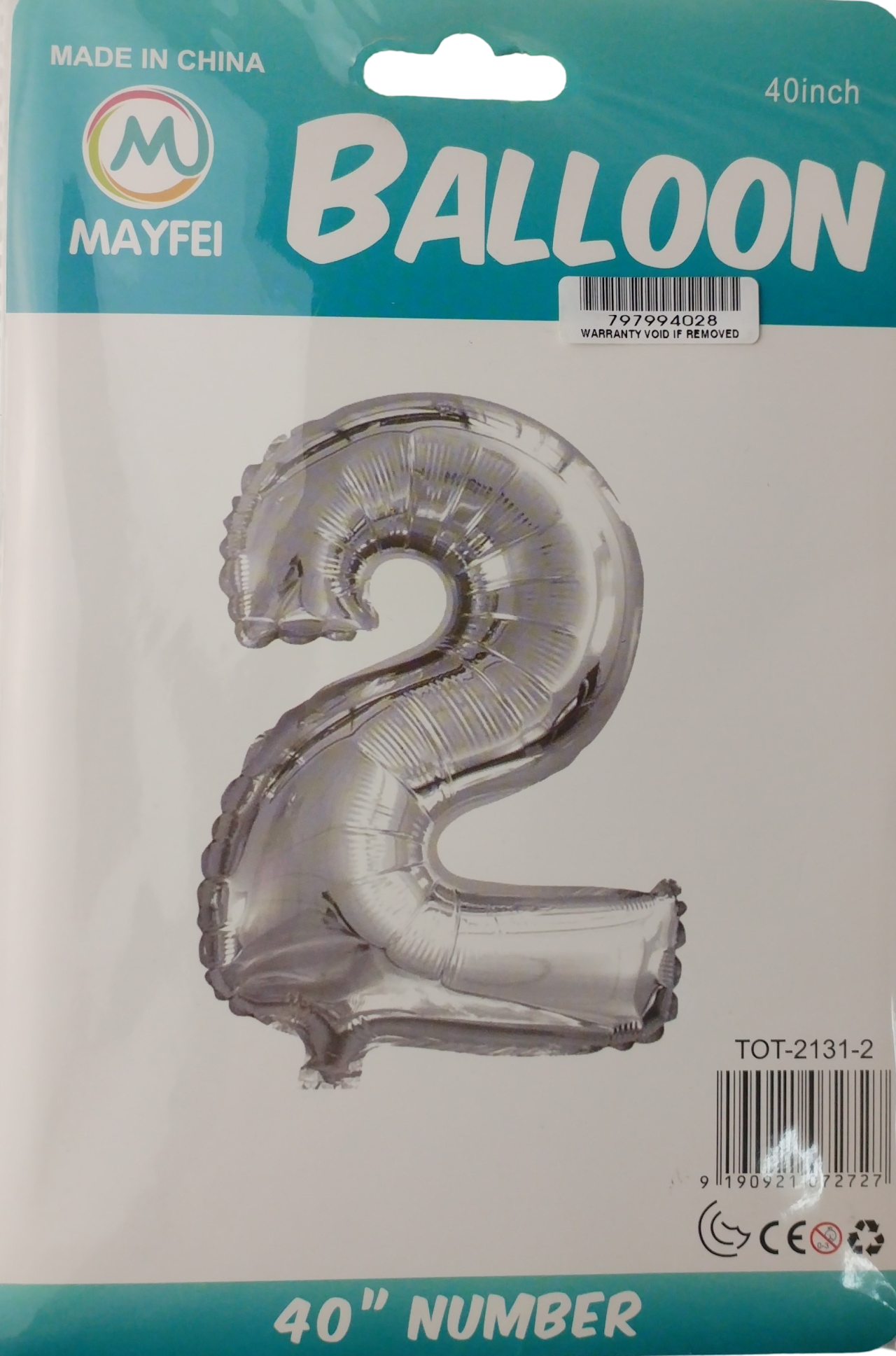 Casey 102cm Silver Balloon Number 2