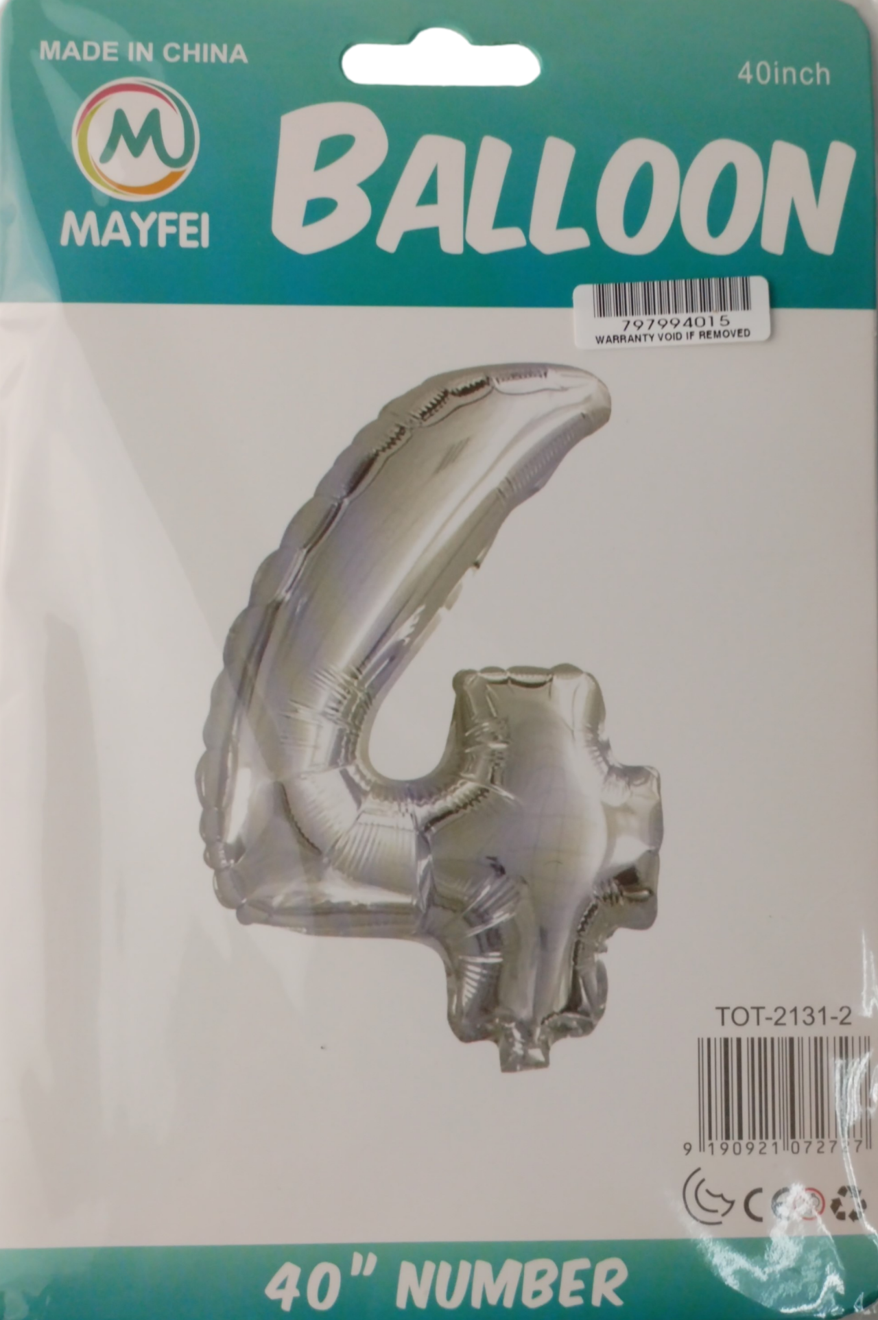Casey 102cm Silver Balloon Number 4