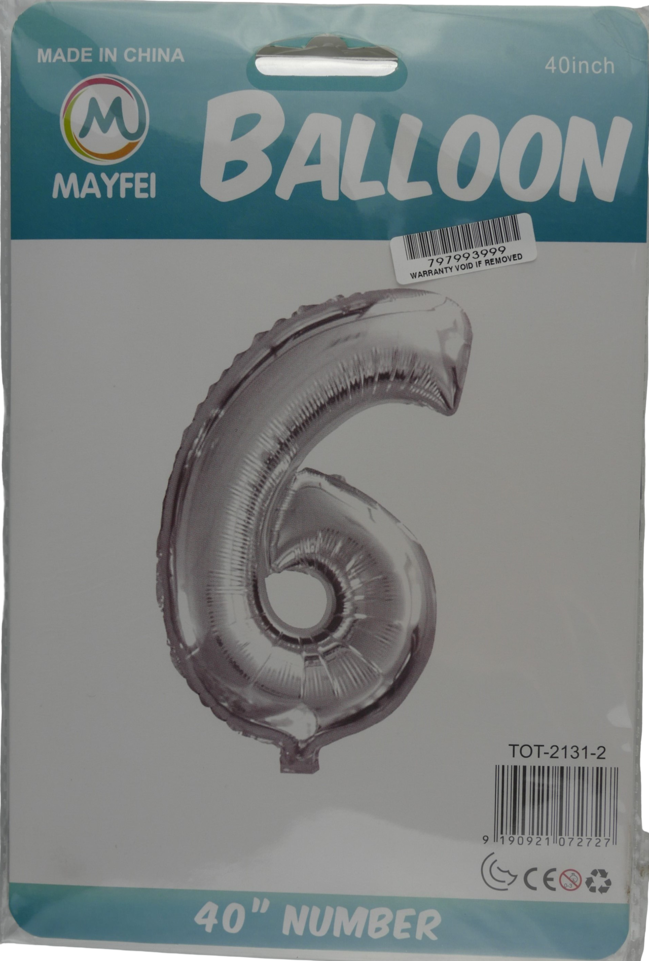 Casey 102cm Silver Balloon Number 6