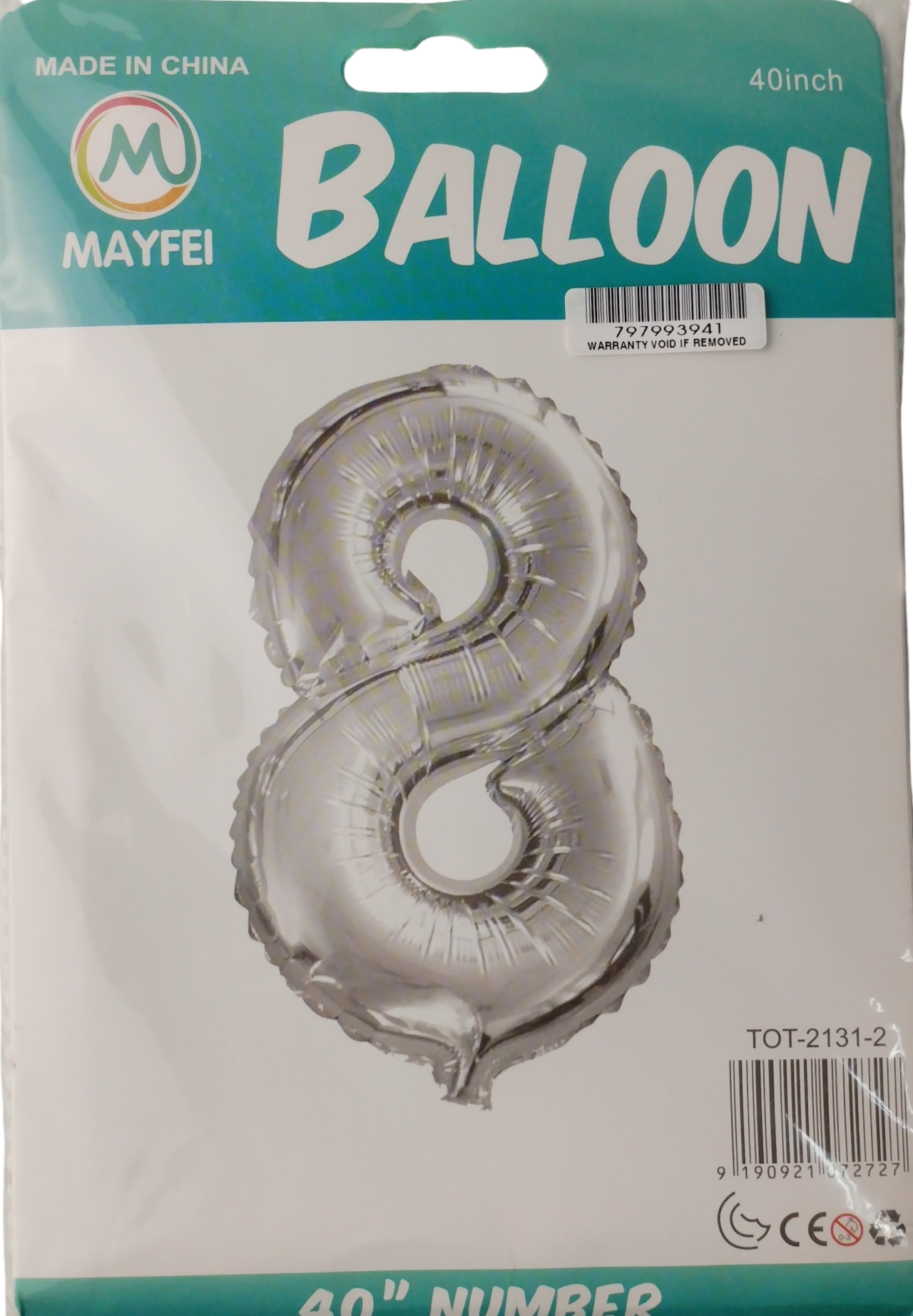 Casey 102cm Silver Balloon Number 8