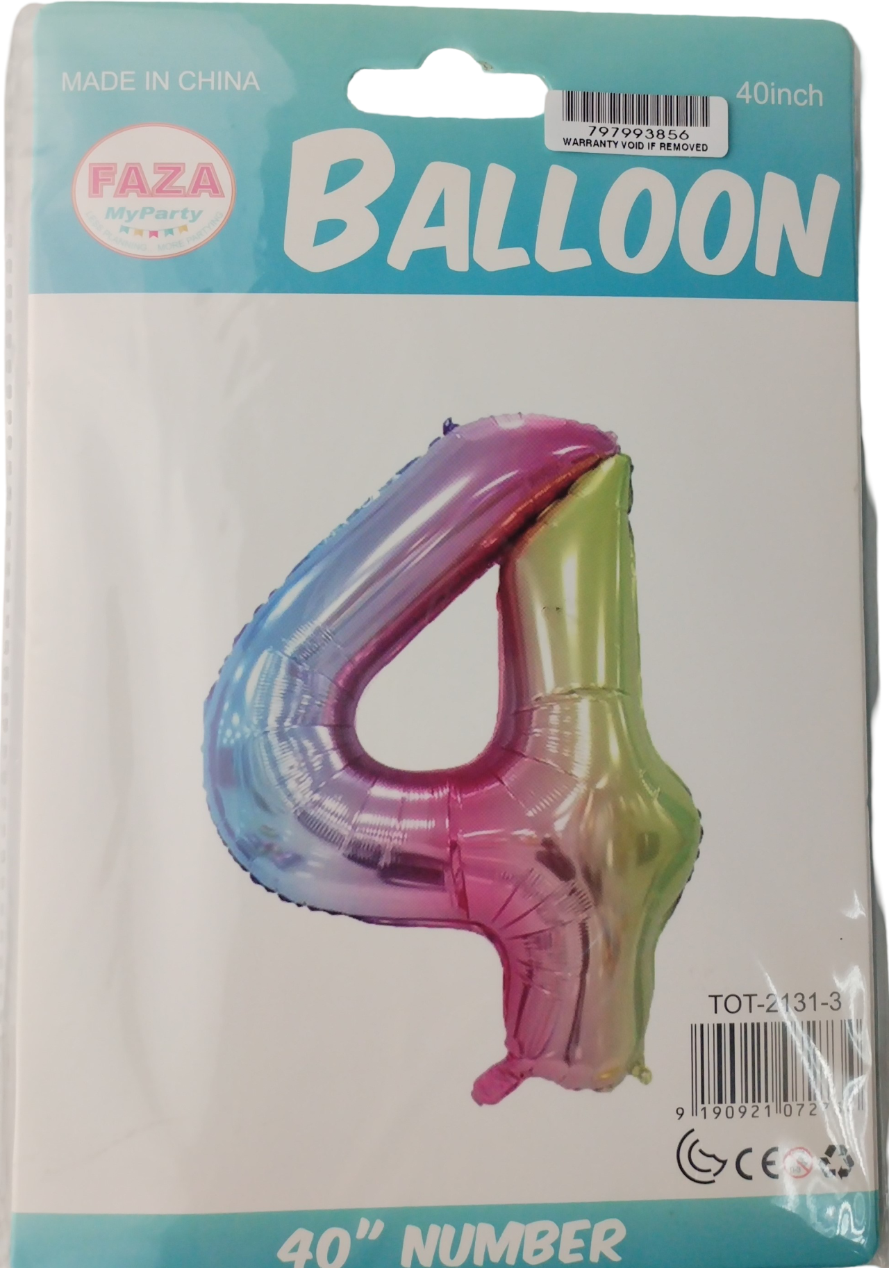 Casey 102cm Rainbow Balloon Number 4