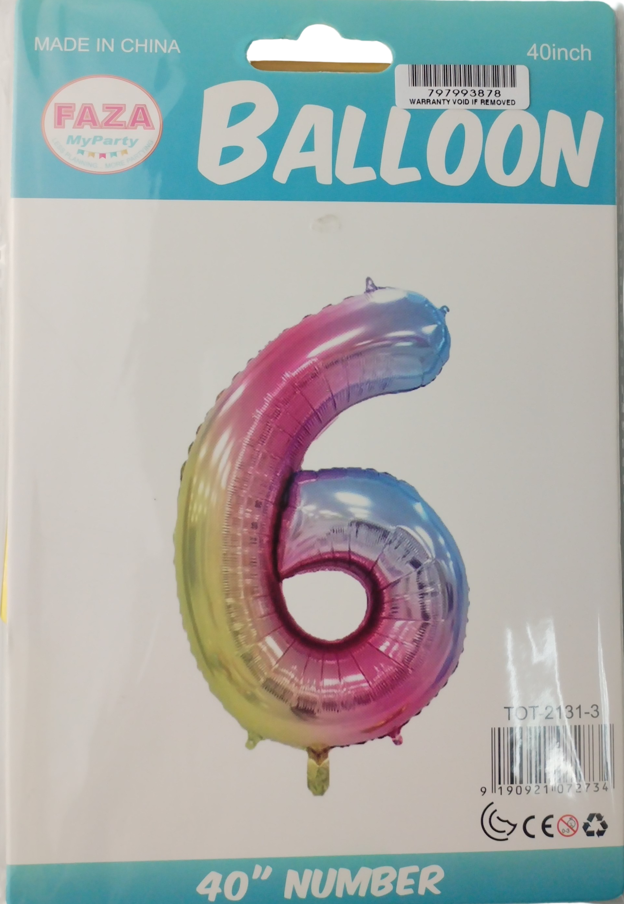 Casey 102cm Rainbow Balloon Number 6