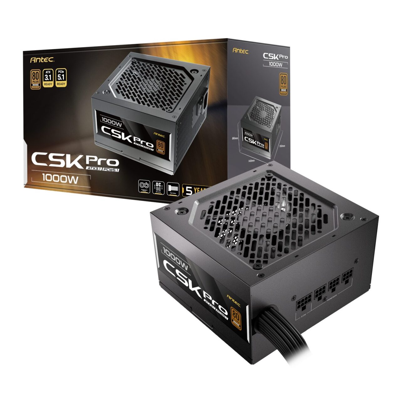 Antec CSK1000 PRO ATX3.1 Semi-Modular 1000W Power Supply (80 Plus Bronze, PCIe 5.1, ATX 3.1 Certified)