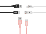 Volkano Flexi Series USB to Type-C Canble Bundle of 3 - White Pink and Black