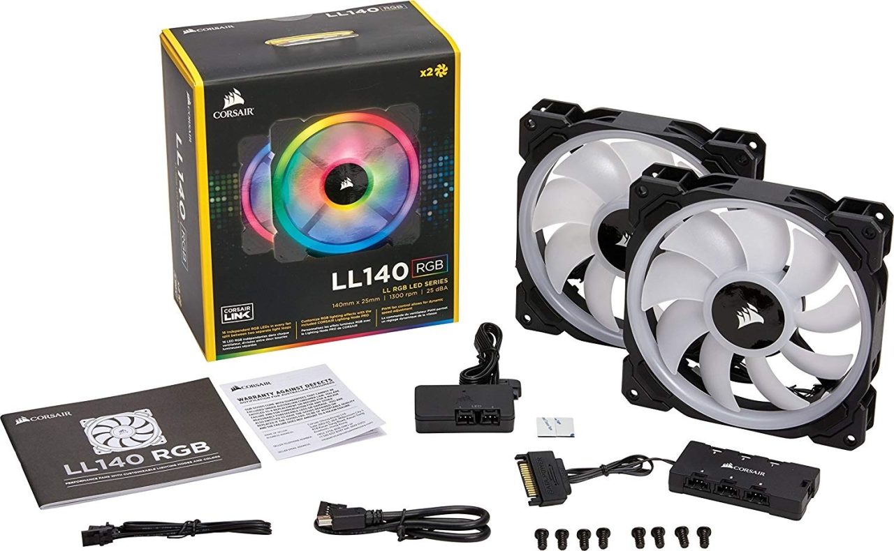 Corsair LL140 RGB 140mm Dual Light Loop RGB LED PWM Fan — 2 Fan Pack with Lighting Node Pro
