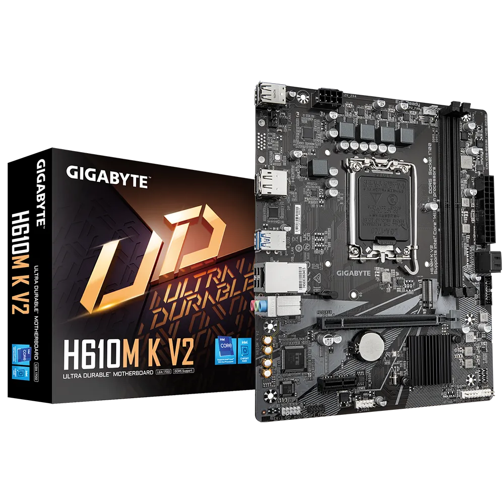 GIGABYTE Intel H610 Chipset for LGA 1700; 2x DDR5; 1x M2; DP/HDMI; Motherboard