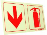 Photoluminescent - 190m Safety Sign F13 Arrow Down Fire Extinguisher