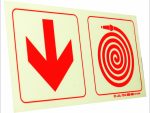 Photoluminescent 190mm Safety Sign F14 Arrow Down Fire Hose Reel
