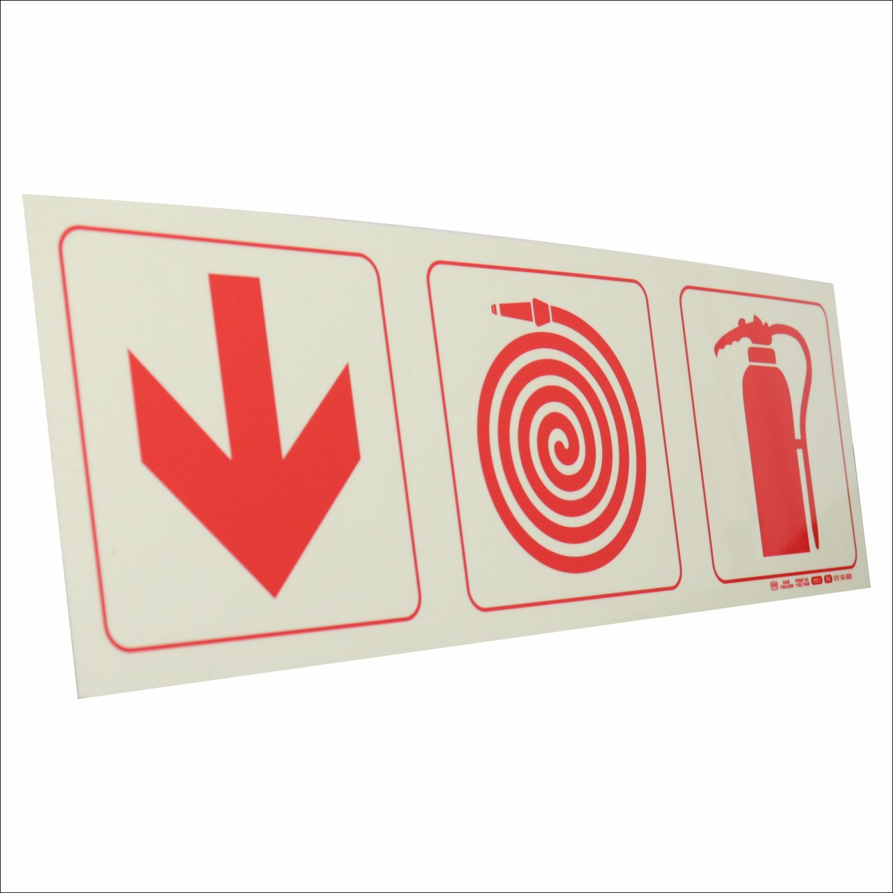 Photoluminescent 190mm Safety Sign F4 Arrow Down Fire Hose Reel Fire Extinguishes
