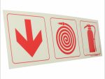 Photoluminescent 190mm Safety Sign F4 Arrow Down Fire Hose Reel Fire Extinguishes