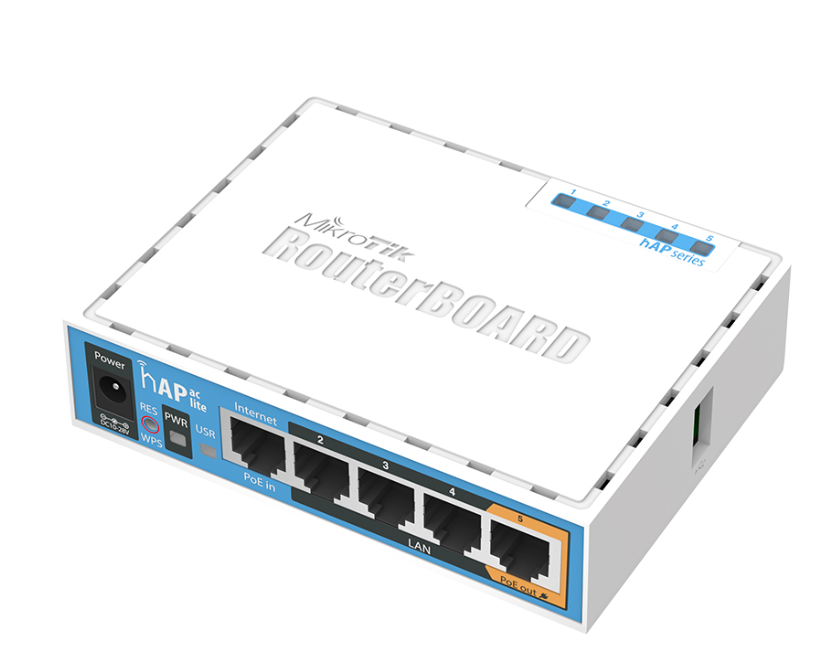 MikroTik hAP AC lite, 5x LAN, built-in 2.4GHz 802.11b/g/n two chain wi
