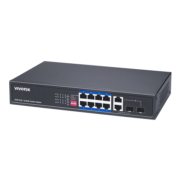 Vivotek Unmanaged 8xFE PoE + 2xGE/ SFP Combo; Rackmountable Switch
