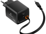 Volkano Sleek Series Fast Wall Charger 45W USB-C with Built-in Retractable 75cm Cable – Black