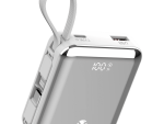 Volkano Solace Series 10 000 mAh Power Bank with Built-in USB-C & Lightning Cable – White & Silver