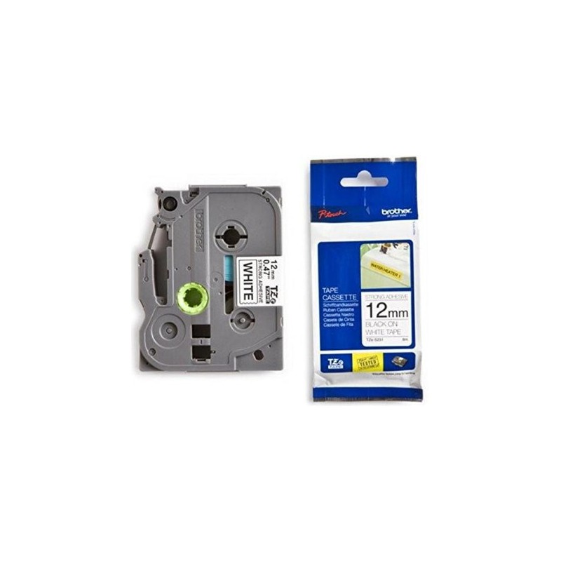 Brother 12MM Black on White Laminated tape