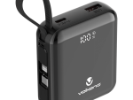Volkano Solace Series 10 000 mAh Power Bank with Built-in USB-C & Lightning Cable - Black