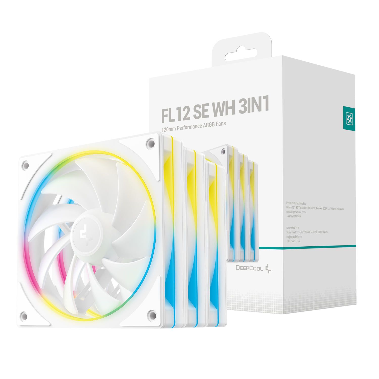 DeepCool FL12 3-in-1 ARGB 120mm Fan 3 Pack - White