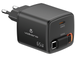 Volkano Sleek Series Fast Wall Charger 65W USB-C with Built-in Retractable 75cm Cable – Black