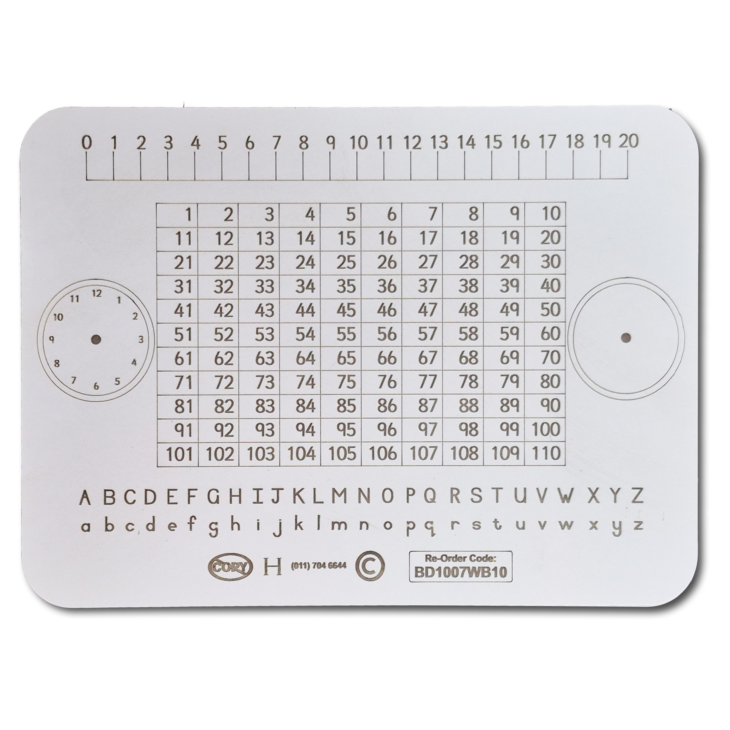 Writing Slate 1-110 Number Chart, 0-20 Numberline. Junior A-Z, Clock Pack of 10