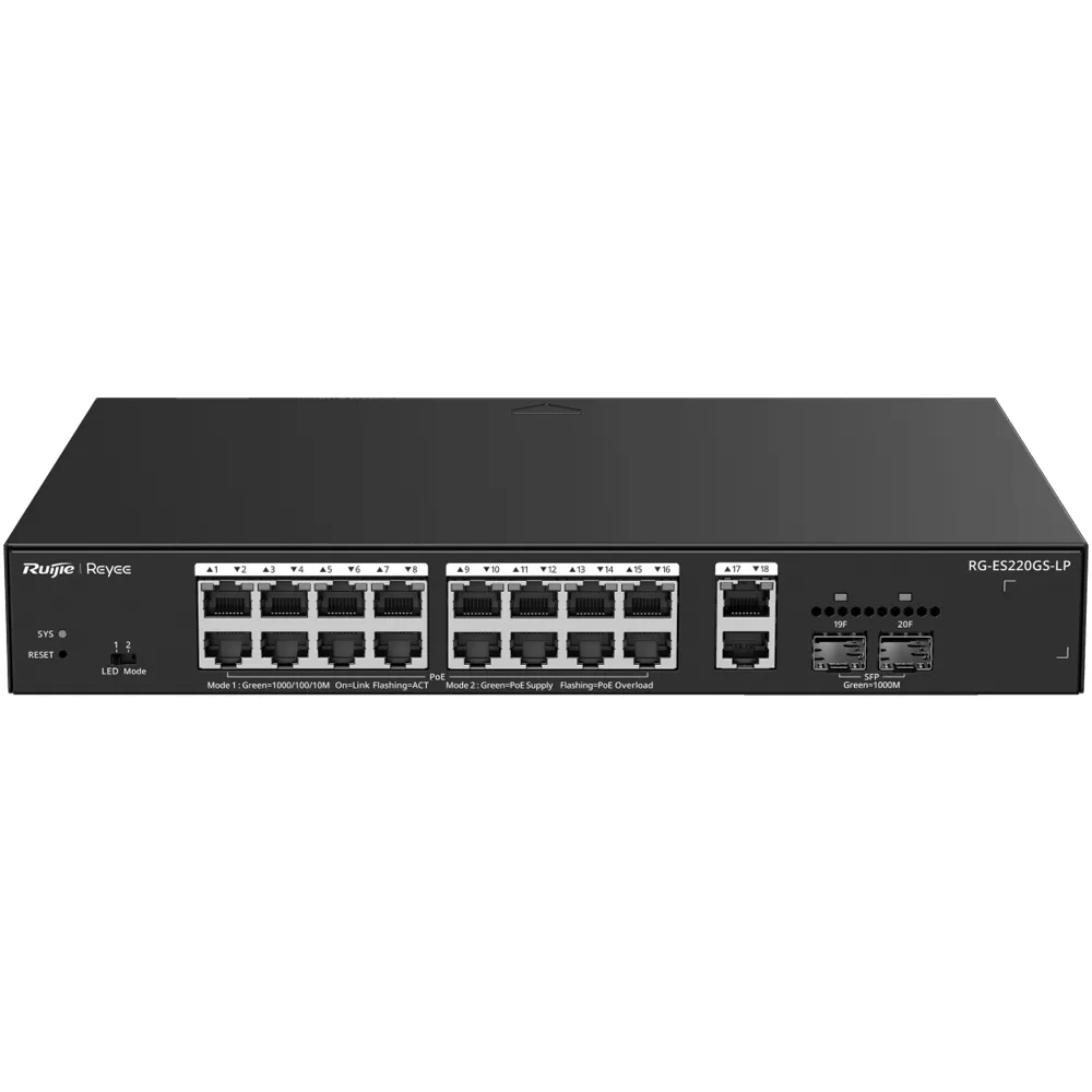 Reyee RG-ES220GS-LP | 16-Port Gigabit PoE+ Cloud Managed Switch, 130W