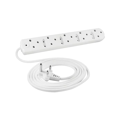 5 Way Low Cost Power Duct 16A + 3M PVC White Crabtree M/PLUG U/SW + O/