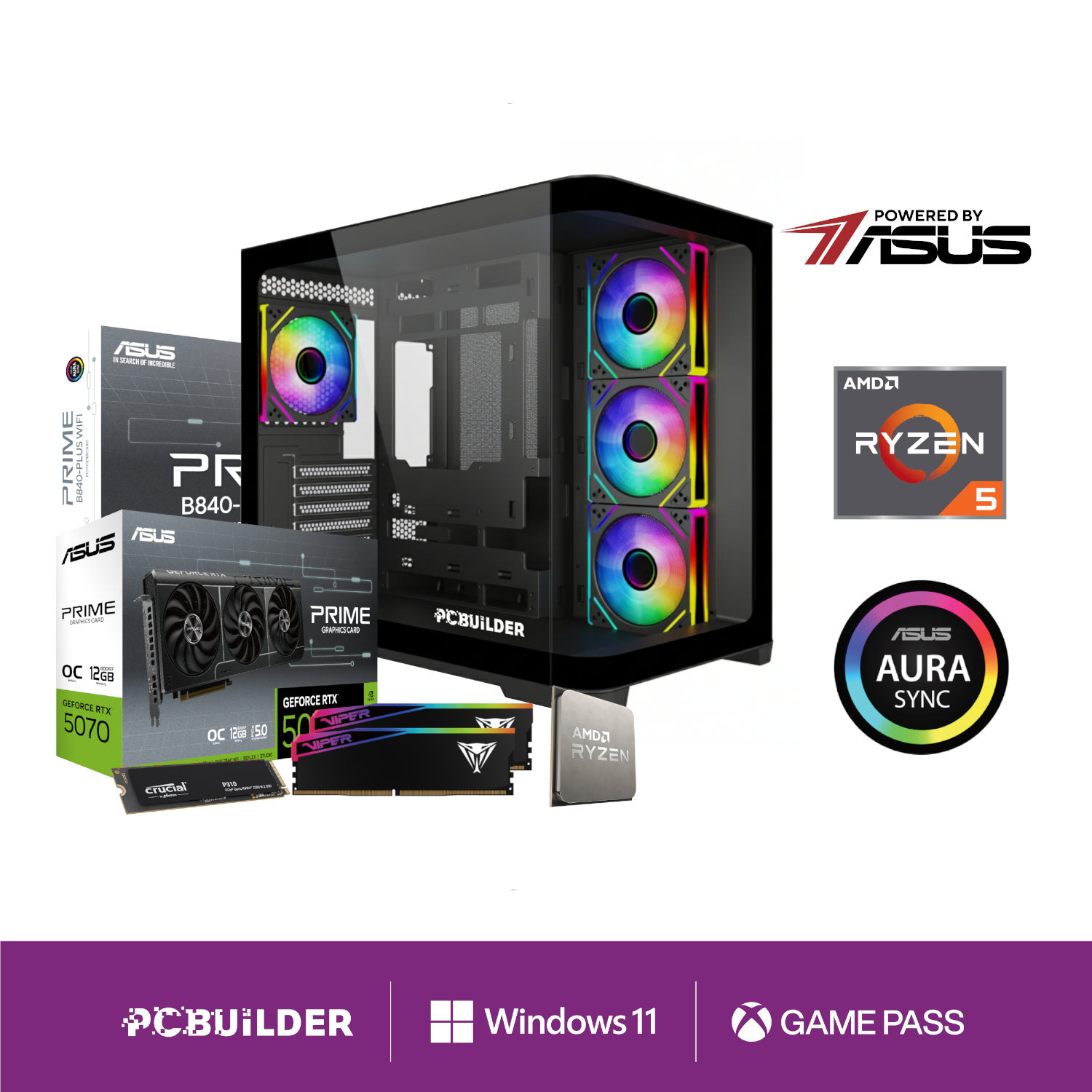 PCBuilder Ryzen 5 7600 Maverick Windows 11 Gaming PC
